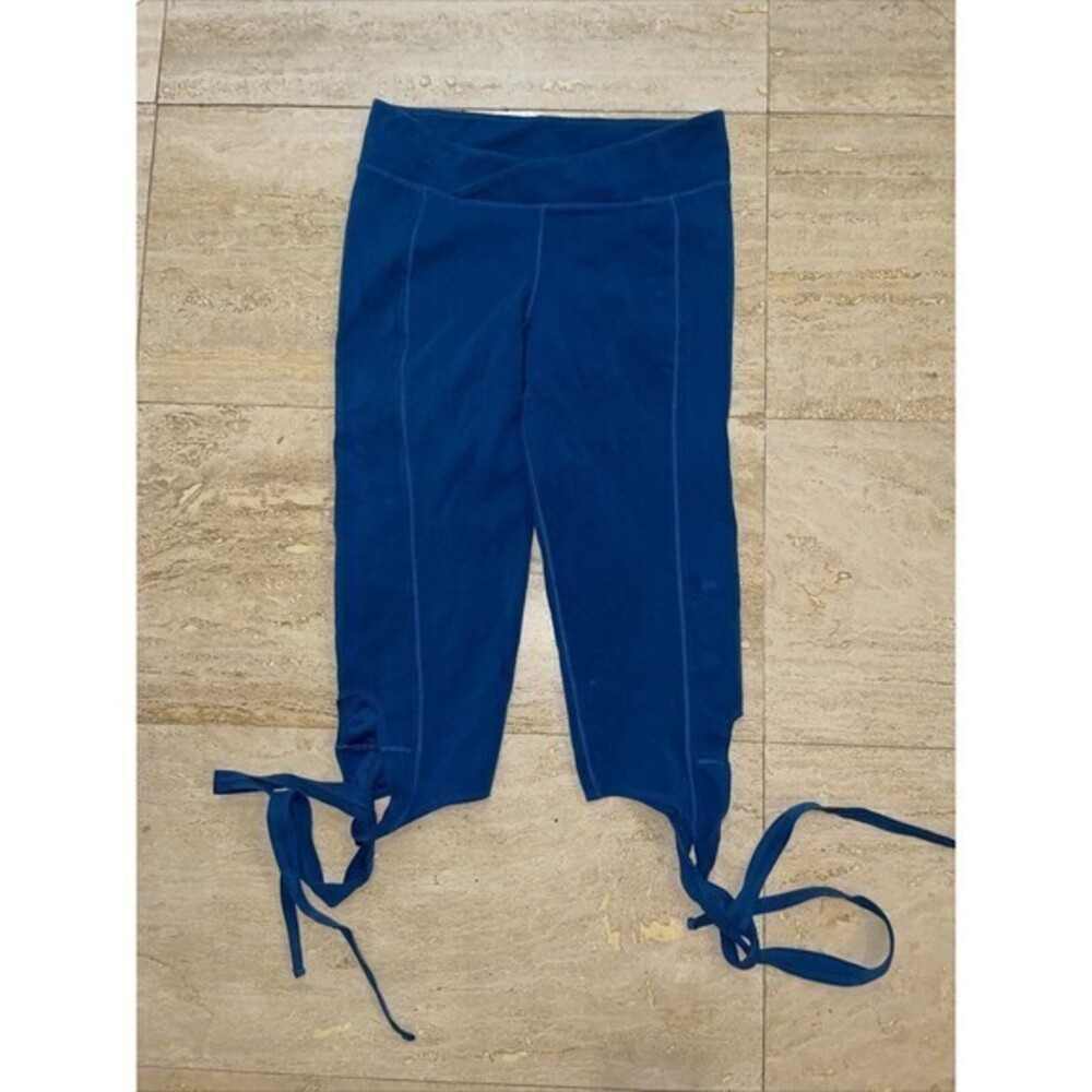 Free People Movement Cropped Pants Slit Hems W‎ Long Strap Sz M Blue